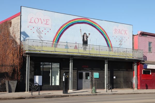 Adrian Stimson, LOVE BACK, billboard project installed at PAVED Arts in 20/50 Double Anniversary Exhibition, 2023.