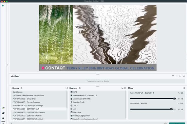 Screenshot from open source livestreaming software showing integration of video, audio, and visual design elements